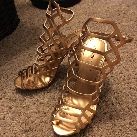 Madden Girl Rose Gold Caged Heels - Picture 1 of 3